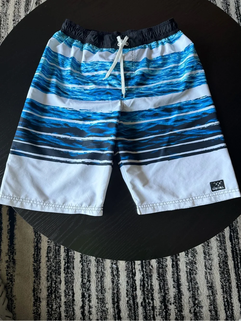 Big Chill Boys Blue & White Striped Swim Trunks